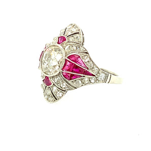Art Deco Diamond and Ruby Cocktail Ring