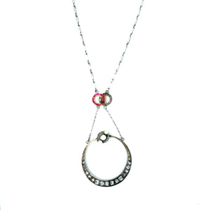 Edwardian Diamond, Pearl and Ruby Pendant on Chain