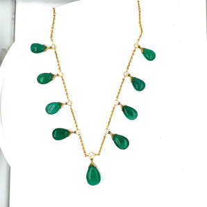 Necklace Emerald Drops and Diamond  in 18k Yellow gold