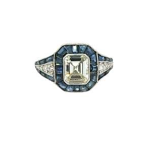 Emerald Cut Diamond Ring with Sapphires