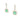 Pair of earrings with green emeralds and white diamond accents on a white background