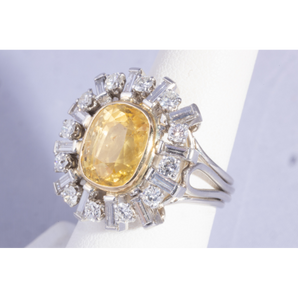 Natural Yellow Sapphire and Diamond Ring