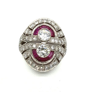 Art Deco Diamond Ring with Rubies