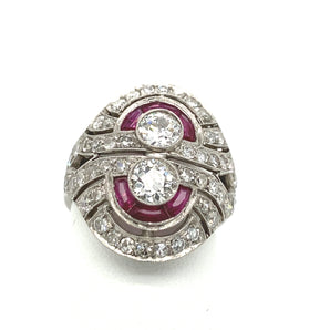 Art Deco Diamond Ring with Rubies