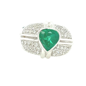 Pear Shape Emerald Pavè Diamond Dome Ring