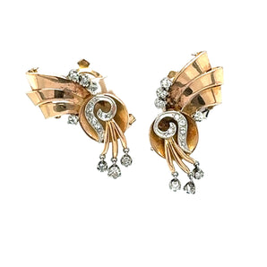 1940's Retro gold and diamond earrings in 18k yellow gold – Vintage luxury from HGM Jewelry New Orleans