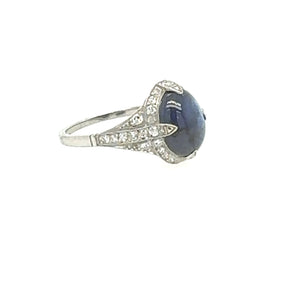 Cabochon Blue Sapphire and Diamond Ring