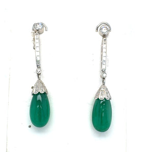 Cabochon Emerald and Diamond Drop Earrings