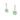 Pair of earrings with green emeralds  and white diamond  accents on a white background