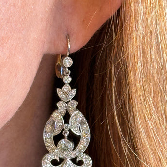 Diamond Drop Earrings Edwardian circa 1915 on ear