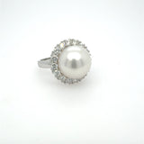 White South sea pearl and diamond ring  on a white background 