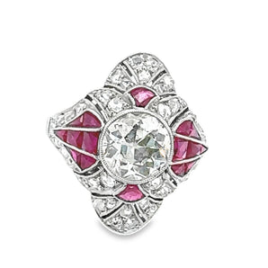 Art Deco Diamond and Ruby Cocktail Ring