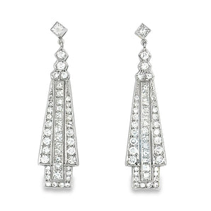 Art Deco platinum diamond drop earrings with 1.60 carats of European cut diamonds – HGM Jewelry New Orleans