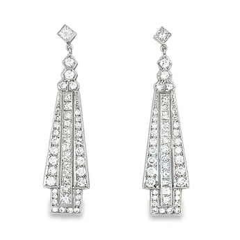Art Deco platinum diamond drop earrings with 1.60 carats of European cut diamonds – HGM Jewelry New Orleans