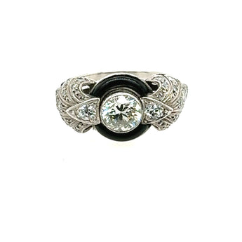 Art Deco black onyx and diamond ring with round brilliant center – New Orleans fine jewelry