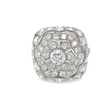 Art Deco diamond platinum filigree ring with antique European cut center stone, vintage New Orleans glamour