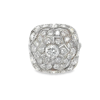 Art Deco diamond platinum filigree ring with antique European cut center stone, vintage New Orleans glamour