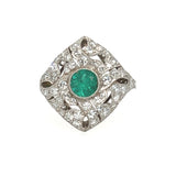 Art Deco emerald and diamond ring in platinum – front view