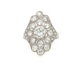 Front view of 3.00 carat platinum Art Deco diamond ring with geometric design