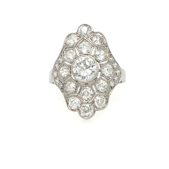 Front view of 3.00 carat platinum Art Deco diamond ring with geometric design