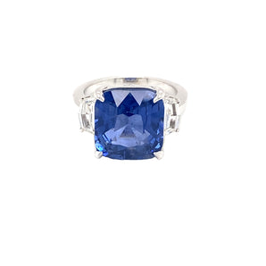 9.80 carat Blue Ceylon sapphire and diamond ring – front view from HGM Jewelry New Orleans