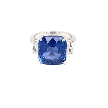 9.80 carat Blue Ceylon sapphire and diamond ring – front view from HGM Jewelry New Orleans