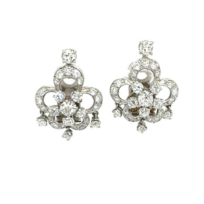 Boucheron diamond clip earrings in platinum, antique front view – HGM Jewelry New Orleans