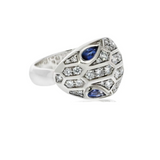 Bvlgari Serpenti diamond and sapphire ring front view – 18k white gold with snake motif