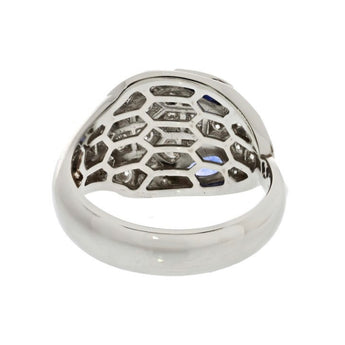 Side profile of Bvlgari Serpenti ring in 18k white gold with serpent head detail