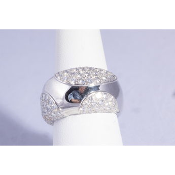 Side profile of Cartier pavé diamond ring in polished white gold