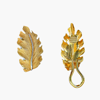 Detailed texture of 18k gold Buccellati leaf earring – fine Italian design in New Orleans collection