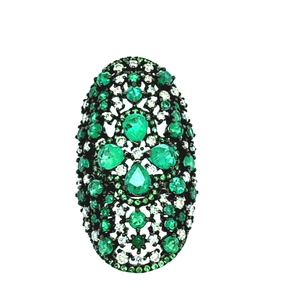 Elongated emerald and diamond cocktail ring in white gold – HGM Jewelry New Orleans