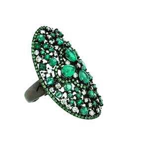 Front angle view of emerald and diamond statement ring – Shop New Orleans fine jewelry