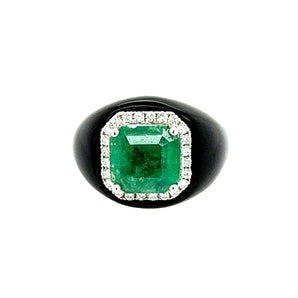 4.18 carat emerald and diamond ring set in black agate – HGM Jewelry New Orleans