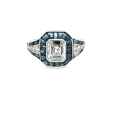 Front view of Art Deco emerald-cut diamond and sapphire ring in platinum – New Orleans estate engagement ring