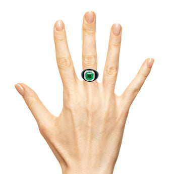 Emerald and diamond ring styled on hand – Shop luxury rings in New Orleans by HGM Jewelry