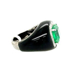 Side profile of emerald and diamond ring with black rhodium – HGM Jewelry New Orleans