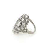 Close-up of Art Deco ring with European cut diamond in platinum setting

