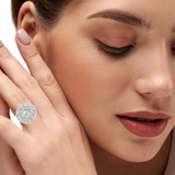 Model showcasing elegant Art Deco diamond ring in platinum – New Orleans fine jewelry by HGM