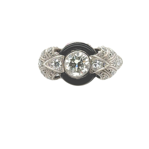 Top-down view of black onyx and diamond ring – elegant vintage-style ring in New Orleans