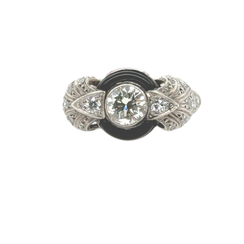 Top-down view of black onyx and diamond ring – elegant vintage-style ring in New Orleans