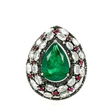 Exquisite pear-shaped emerald and diamond ring in 18k white gold – HGM Jewelry New Orleans