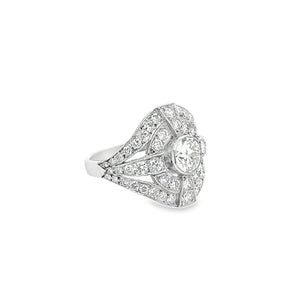 Angled side view of Art Deco platinum ring with VS1 clarity diamonds – HGM Jewelry New Orleans