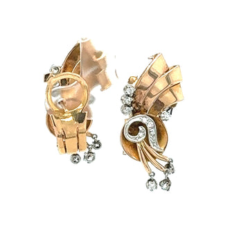 Angled shot of 1940's diamond and gold clip earring – Classic estate jewelry New Orleans
