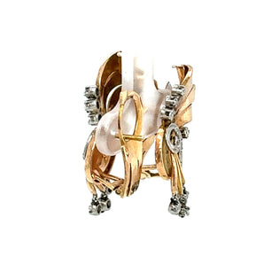 Side view of 1940s vintage 18k gold earrings with diamonds – New Orleans antique fine jewelry