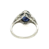Underside of cabochon sapphire Art Deco ring – platinum vintage detail for New Orleans fine jewelry