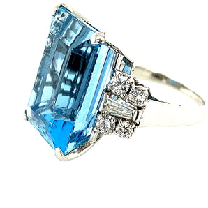 Side view of vintage aquamarine and diamond ring from New Orleans estate