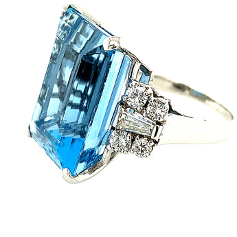 Side view of vintage aquamarine and diamond ring from New Orleans estate