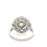 Side profile of vintage diamond ring showing platinum craftsmanship and decorative setting