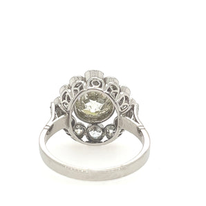 Side profile of vintage diamond ring showing platinum craftsmanship and decorative setting
